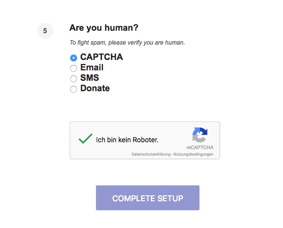 Mittels Captcha wird die Sicherheit, kein Roboter zu sein, sichergestellt. 