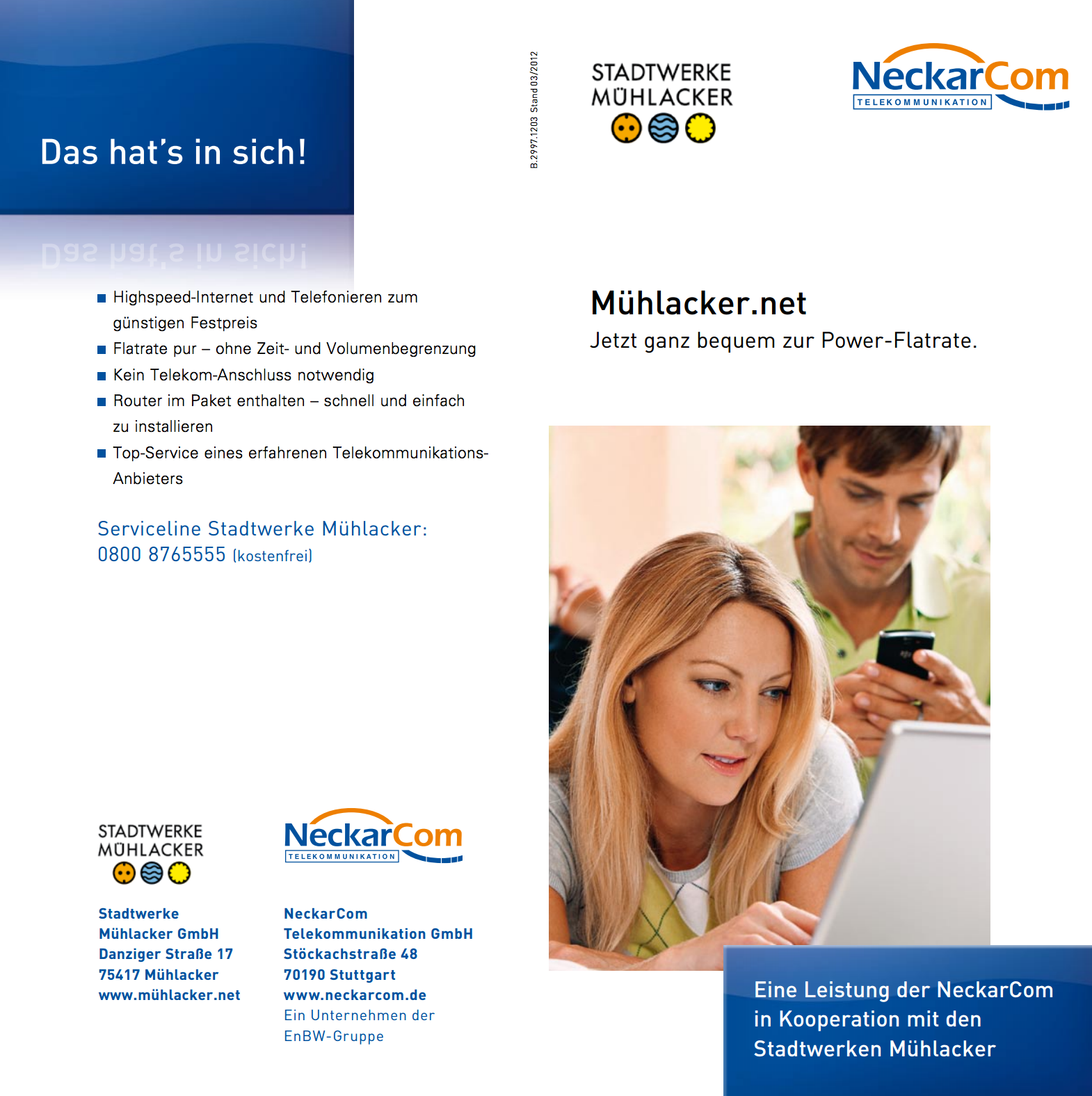 Mühlacker.net, eine Kooperation zwischen den Stadtwerken und NetCom BW für schnelles Internet in Mühlacker