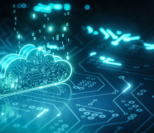 3D-Rendern von Cloud-Computing-Leiterplattenhintergrund