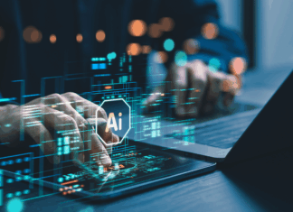 Menschen nutzen Laptops und Computer, um mit KI zu interagieren und ihnen dabei zu helfen, KI zu erstellen, zu programmieren, zu trainieren oder große Datenmengen mit schneller, modernster Technologie zu analysieren.
