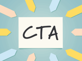 Papierpfeile, die auf die Notizkarte mit dem Akronym CTA (Call to Action) zeigen