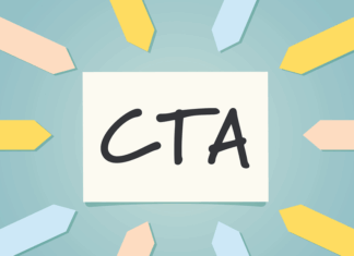 Papierpfeile, die auf die Notizkarte mit dem Akronym CTA (Call to Action) zeigen
