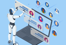 Symbolbild für KI in HR, Roboter bearbeitet Personaldaten.