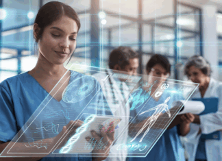 Smart-Tech im Gesundheitswesen: Potenziale und Risiken Ärztin mit mit holografischer Smart-Tech Lösung. Symbolbild